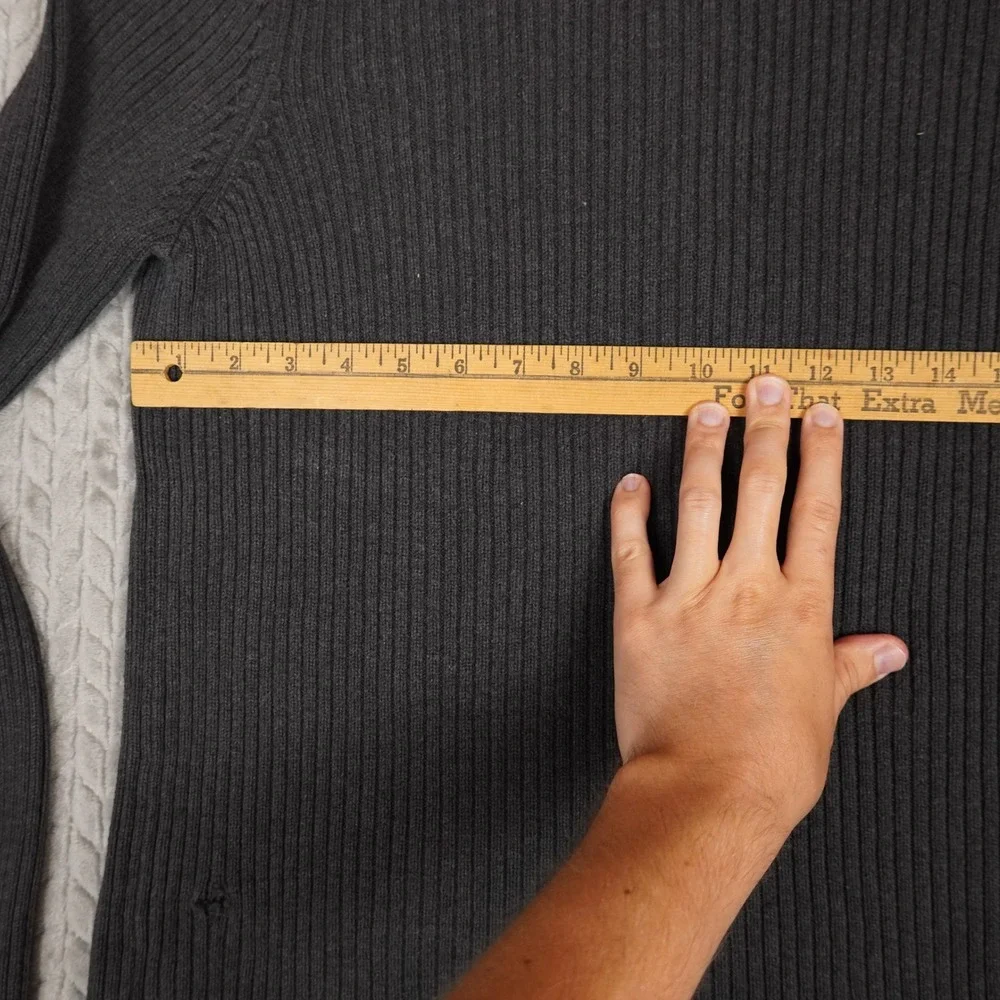 Converse One Star Sweater Mens M Grey Ribbed Quarter Zip Cotton Knit Pullover